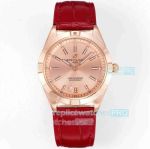 Swiss Replica Breitling Chronometer Automatic 36 South Sea Rose Gold Red Leather Strap Watch 